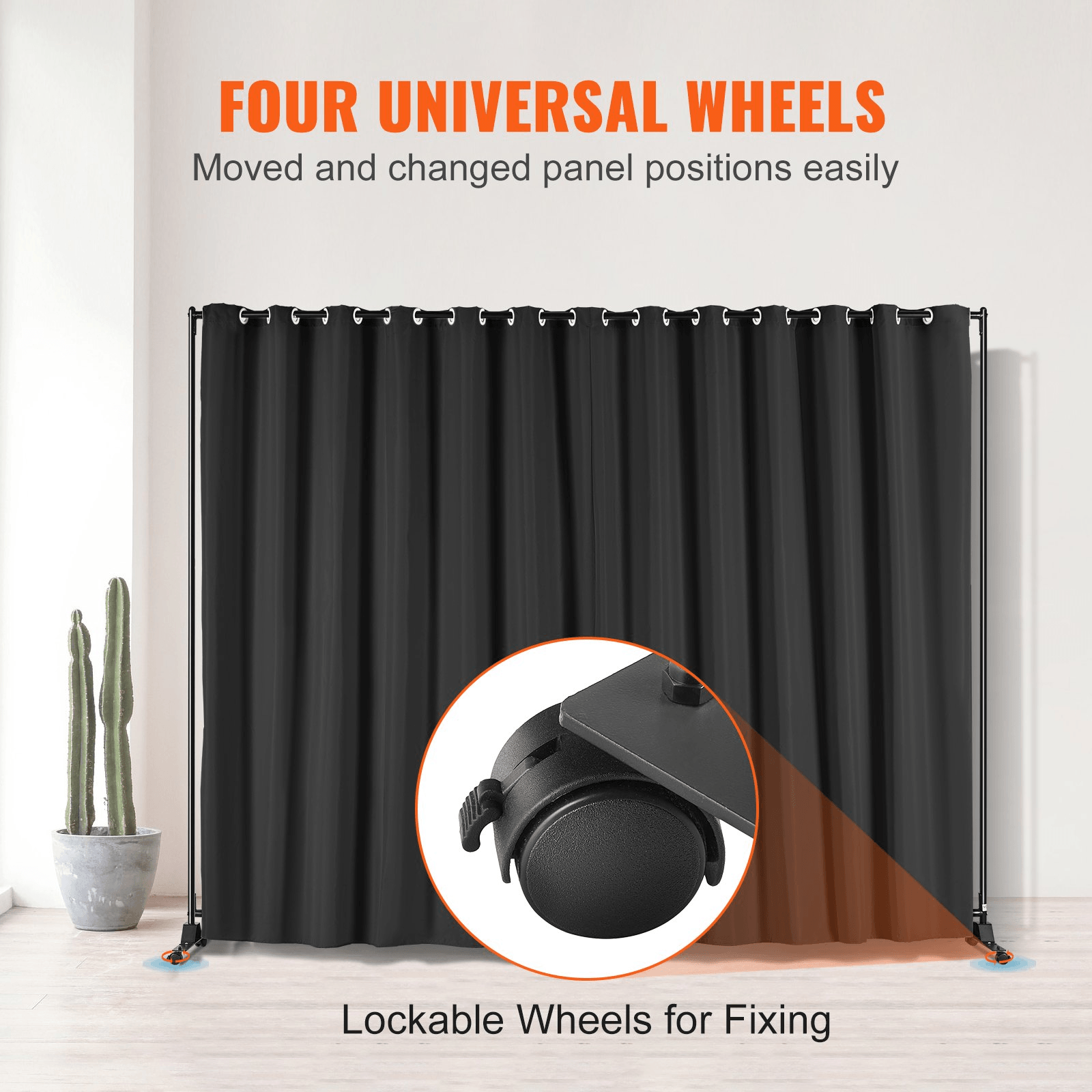 VEVOR Room Divider, 8 ft x 10 ft Portable Panel Room Divider with Wheels Curtain Divider Stand, Room Divider Privacy Screen for Office, Bedroom, Dining Room, Study, Black - Loomini