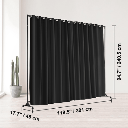 VEVOR Room Divider, 8 ft x 10 ft Portable Panel Room Divider with Wheels Curtain Divider Stand, Room Divider Privacy Screen for Office, Bedroom, Dining Room, Study, Black - Loomini