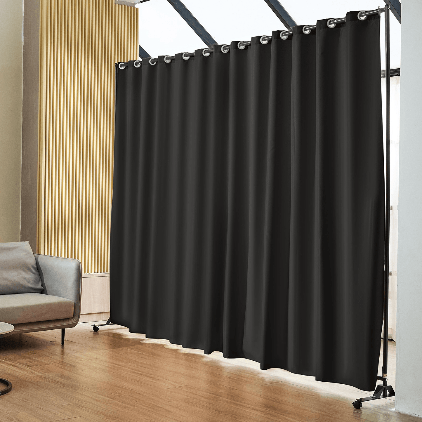 VEVOR Room Divider, 8 ft x 10 ft Portable Panel Room Divider with Wheels Curtain Divider Stand, Room Divider Privacy Screen for Office, Bedroom, Dining Room, Study, Black - Loomini