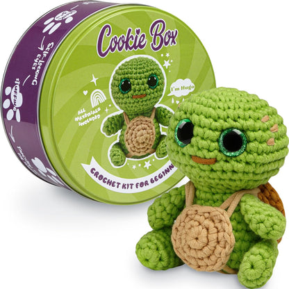 Crochet Kit for Beginners - Learn to Crochet Amigurumi Stuffed Animals - Gift - for Kids (13+) and Adults - Beginner-Friendly Yarn - Stitch-By-Stitch Video Tutorial - Turtle Hugo