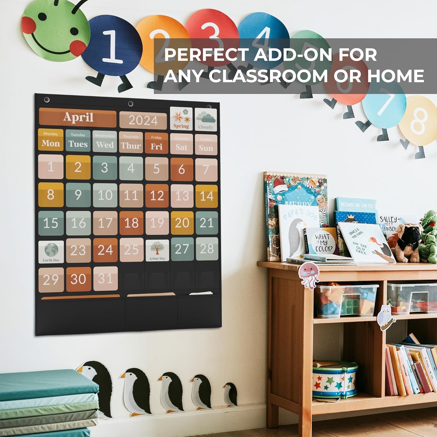 The Ultimate Classroom Calendar Pocket Chart for Kids - Simplified Calendar with Educational Cards for Easy Learning - Fun Boho Classroom/Teacher Must Have Supplies That Fits Nicely W/Any School Decor