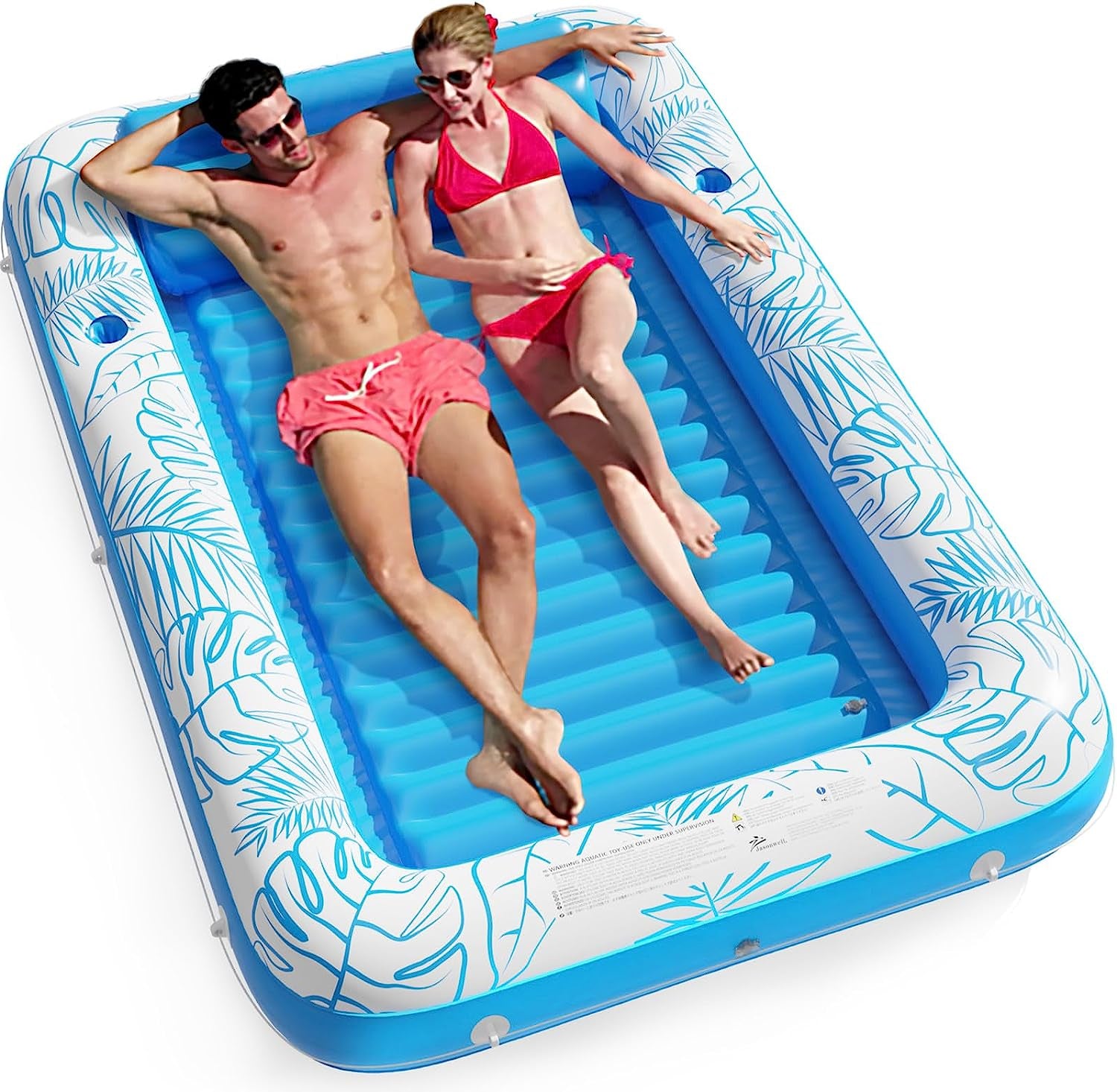 Inflatable Tanning Pool Lounger Float -  4 in 1 Sun Tan Tub Sunbathing Pool Lounge Raft Floatie Toys Water Filled Bed Mat Pad for Adult Blow up Kiddie Pool Kids Ball Pit Pool (L)