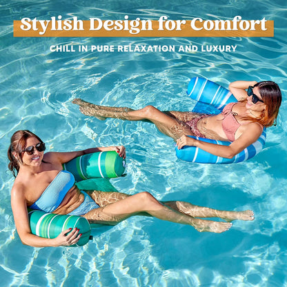 Inflatable Pool Floats Chairs Adults, 2 Packs Floating Noodle Chair with Stripes Design Soft Fabric Covered with Sling for Swimming Pool Water Chair Pool Lounger Party Floaties