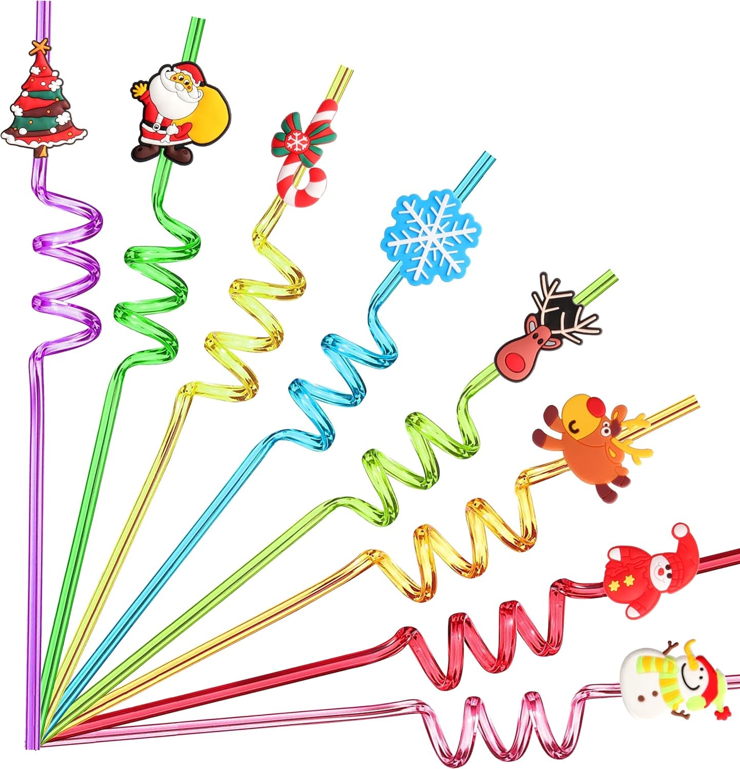 24 Christmas Party Favors for Kids, Christmas Party Decorations Supplies, Xmas Candy Bags Supplies, Christmas Goodie Gifts, Drinking Straws with 2 Cleaning Brushes