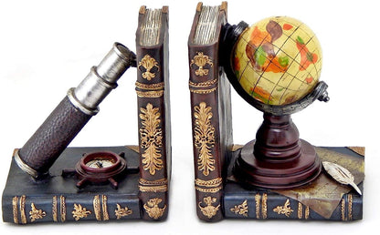 26263 Decorative Bookends Vintage Telescope Globe Book Ends Holder Support Antiques Pirate Old World Nautical Farmhouse Country Cottage Home Decor