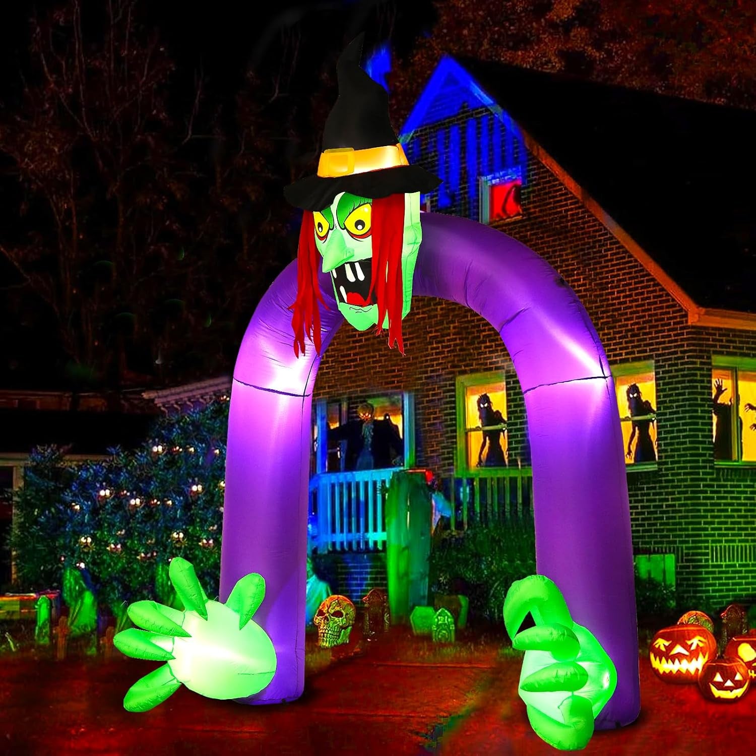 10Ft Halloween Inflatables Archway Decorations Outdoor, Scary Halloween Inflatable Witch Arch with LED Lights, Blow up Holiday Yard Decorations for Party, Garden, Yard, Lawn (Inflatable Witch Archway)