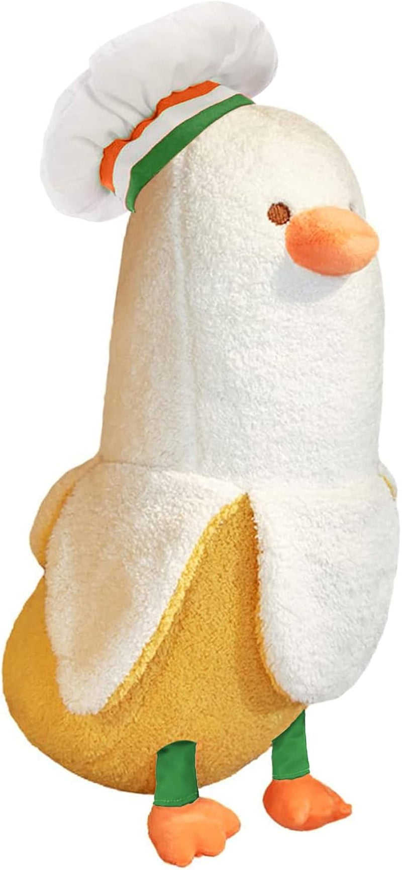 Cute Banana Duck Stuffed Animal Long Banana Chef Duck Plush Pillow for Girls and Boys White 27.5"