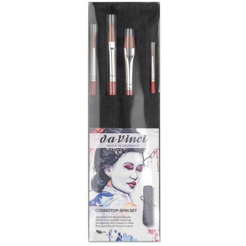 COSMOTOP-SPIN Watercolor Brushes, Synthetic, Assorted, 4 Brush Set in Black Cloth Carrying Bag