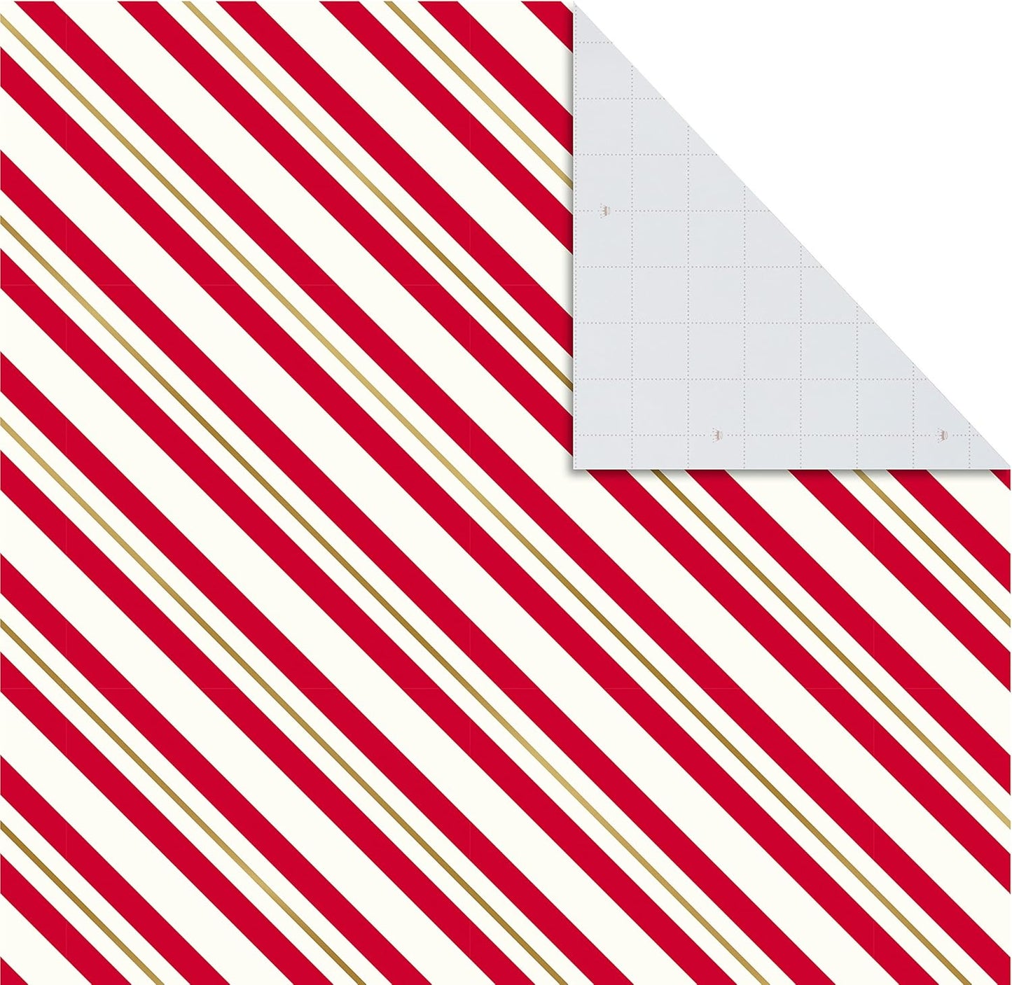 Christmas Flat Wrapping Paper Sheets - Red Gift Wrap Paper (12 Folded Sheets with Sticker Seals) Red, White and Gold Stripes, Santa Claus, Snowflakes on Plaid