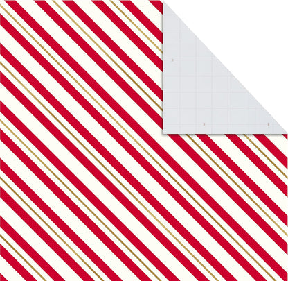 Christmas Flat Wrapping Paper Sheets - Red Gift Wrap Paper (12 Folded Sheets with Sticker Seals) Red, White and Gold Stripes, Santa Claus, Snowflakes on Plaid