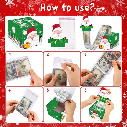 Christmas Money Box for Cash Gift Pull, Surprise Money Holder for Kids Adults with 100Pcs Transparent Bags - Fun Ways to Give Cash as a Gift for Your Loved Ones