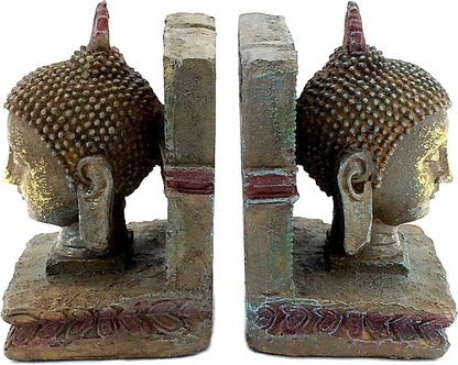 22298 Decorative Bookends Buddha Head Vintage Antiques Retro Rustic Farmhouse Unique Book Ends Stoppers Holder Shelves Nonskid Boho Home Decor 8 Inch