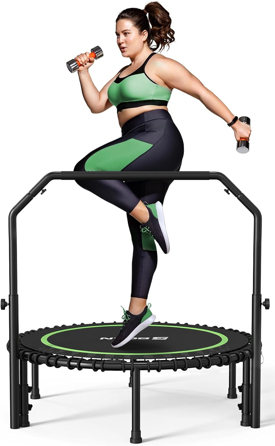 450/550 LBS Foldable Mini Trampoline, 40"/48"/50" Fitness Trampoline with Bungees, U/T Shape Adjustable Foam Handle, Stable & Quiet Exercise Rebounder for Kids Adults Indoor/Garden Workout