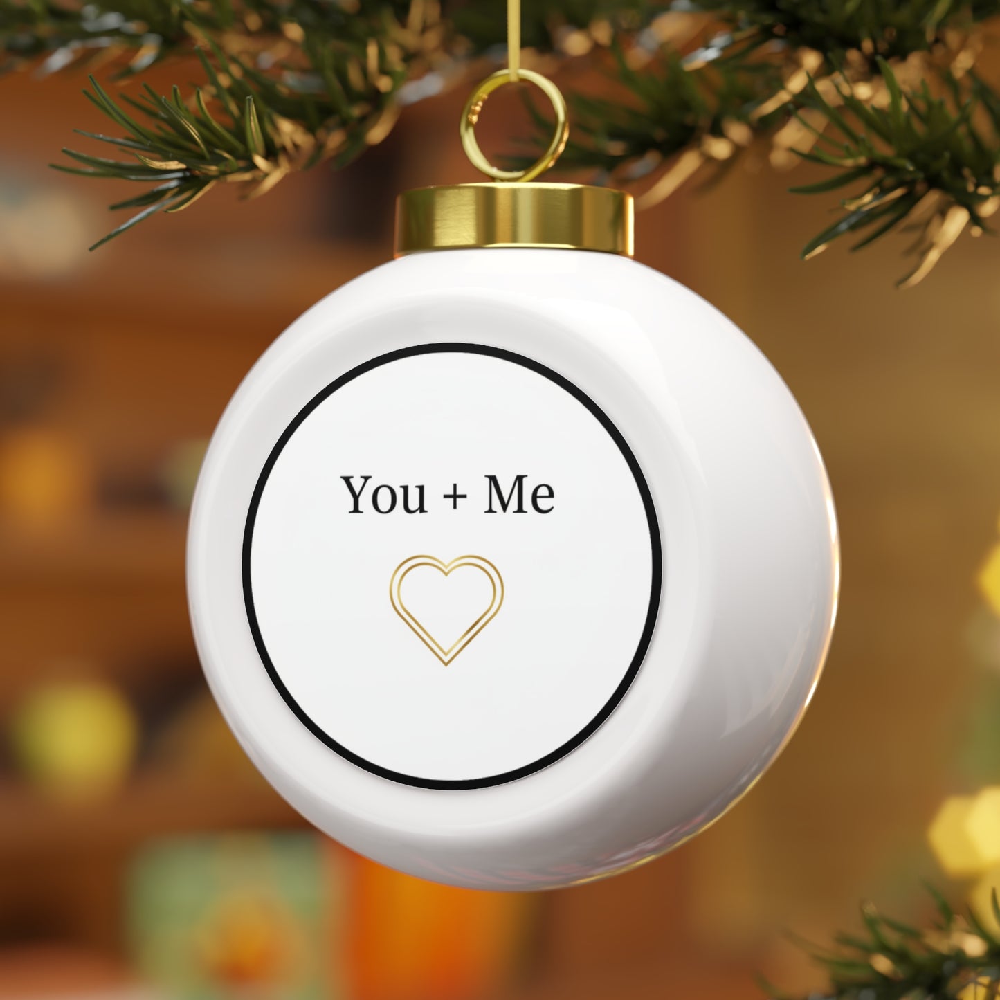Christmas Ball Ornament — You + Me Romantic Text Design
