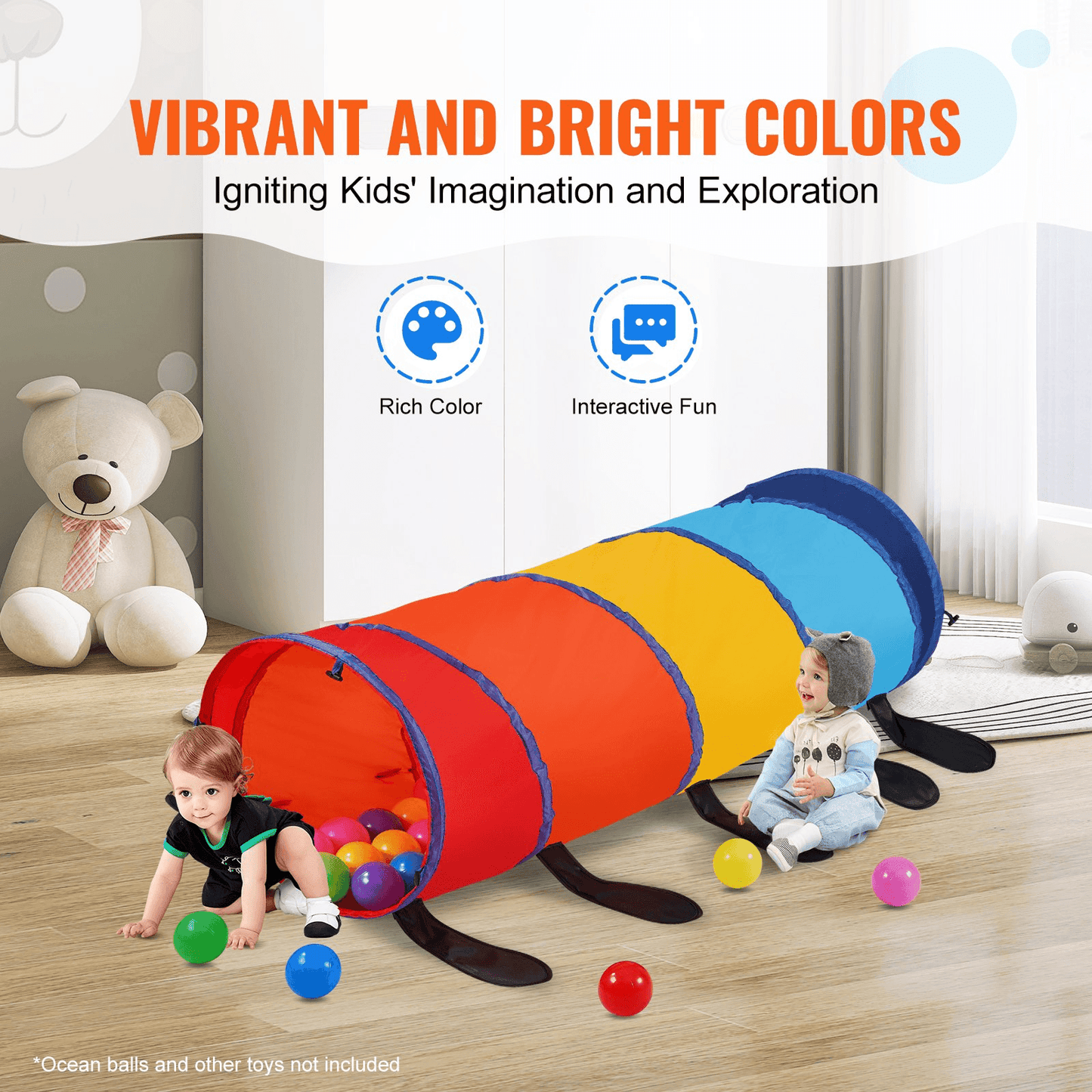 VEVOR Kids Play Tunnel Tent for Toddlers, Colorful Pop Up Caterpillar Crawl Tunnel Toy for Baby or Pet, Collapsible Gift for Boy and Girl Play Tunnel Indoor and Outdoor Game, Multicolor - Loomini