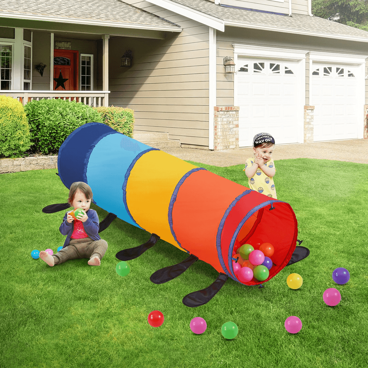 VEVOR Kids Play Tunnel Tent for Toddlers, Colorful Pop Up Caterpillar Crawl Tunnel Toy for Baby or Pet, Collapsible Gift for Boy and Girl Play Tunnel Indoor and Outdoor Game, Multicolor - Loomini