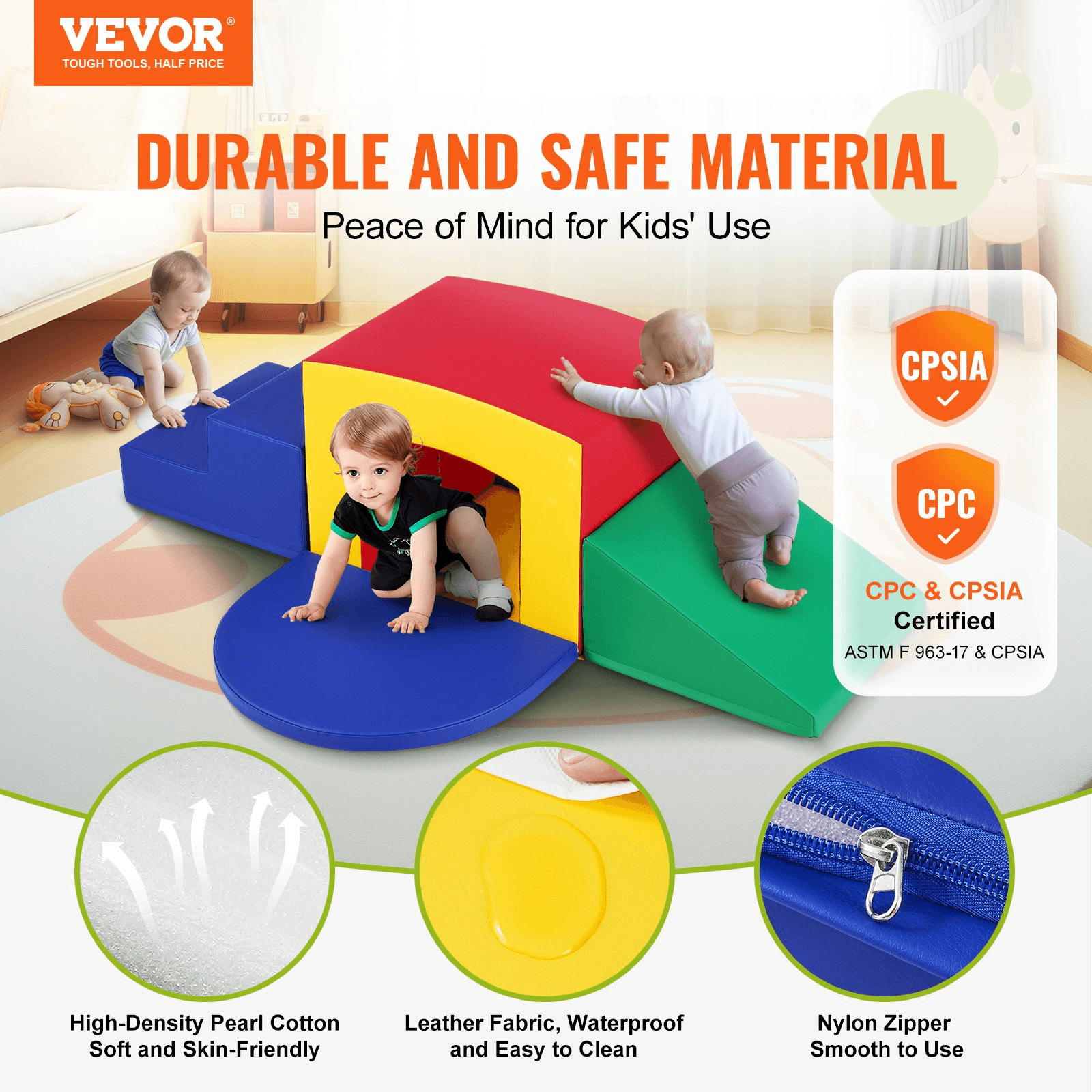 VEVOR Toddler Climbing Toys Indoor, 5 Piece Climb, Crawl and Tunnel Soft Play Equipment, Foam Climbing Toys, Kids Tunnel Maze with Stairs and Ramp,Indoor for Preschoolers Easy to Clean (Assorted) - Loomini