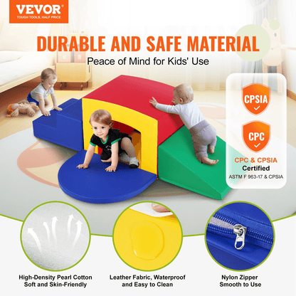 VEVOR Toddler Climbing Toys Indoor, 5 Piece Climb, Crawl and Tunnel Soft Play Equipment, Foam Climbing Toys, Kids Tunnel Maze with Stairs and Ramp,Indoor for Preschoolers Easy to Clean (Assorted) - Loomini