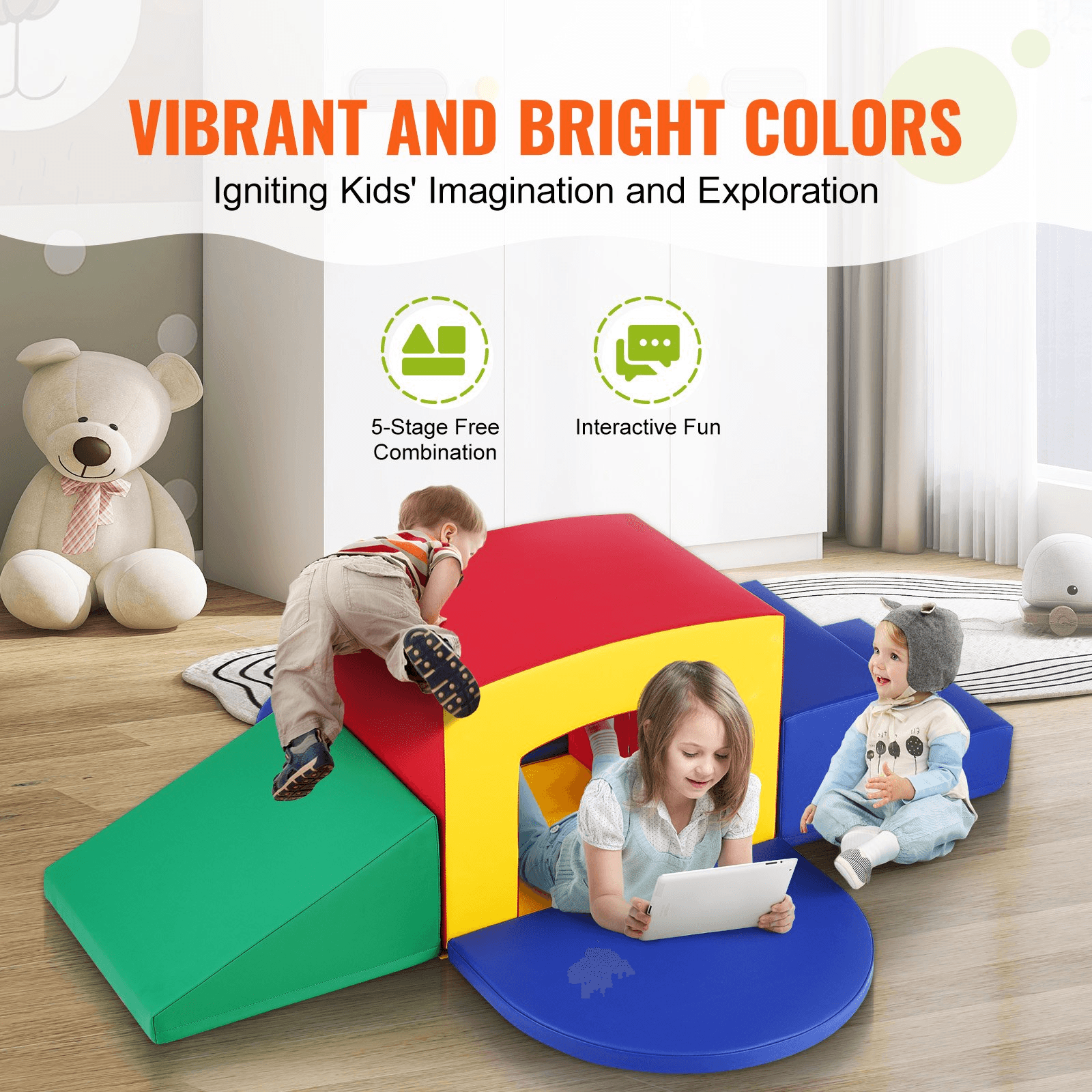 VEVOR Toddler Climbing Toys Indoor, 5 Piece Climb, Crawl and Tunnel Soft Play Equipment, Foam Climbing Toys, Kids Tunnel Maze with Stairs and Ramp,Indoor for Preschoolers Easy to Clean (Assorted) - Loomini