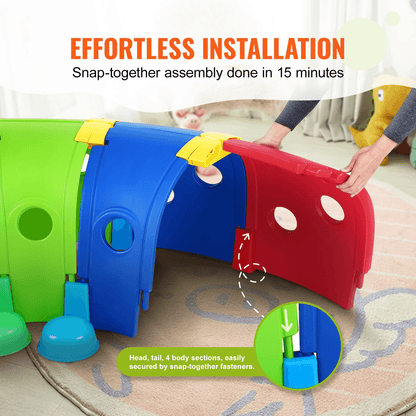 VEVOR Caterpillar Tunnel for Kids, Outdoor Indoor Climb and Crawl Through, Play Equipment for Toddler,Boys,Girls,Baby 3-6, 4 Sections, for Daycare, Preschool, Playground, Multicolor - Loomini