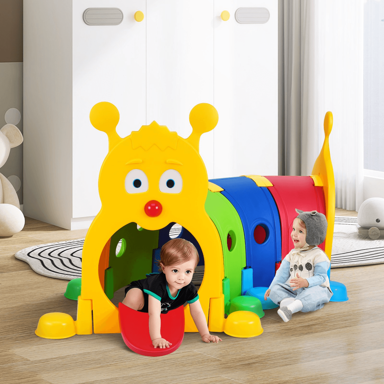 VEVOR Caterpillar Tunnel for Kids, Outdoor Indoor Climb and Crawl Through, Play Equipment for Toddler,Boys,Girls,Baby 3-6, 4 Sections, for Daycare, Preschool, Playground, Multicolor - Loomini