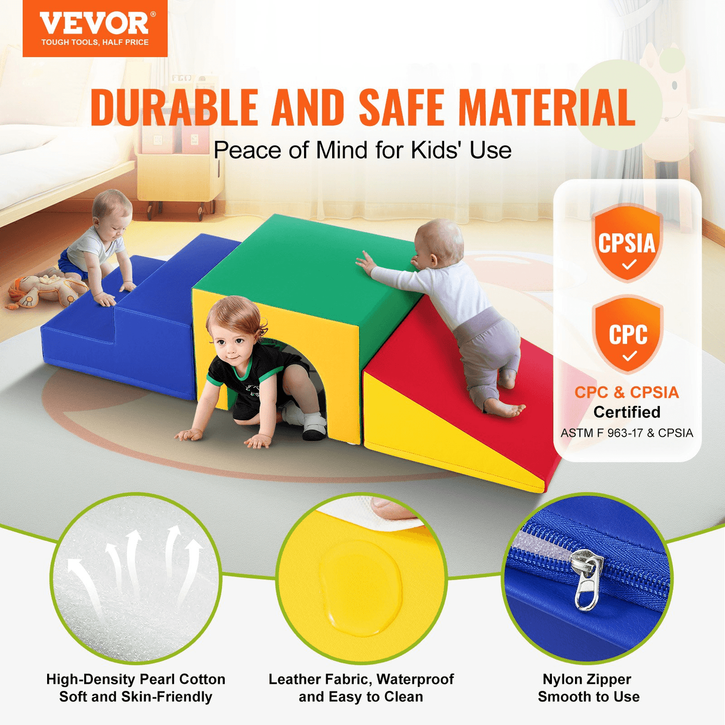 VEVOR Single Tunnel Climber, Toddler Playset, Foam Climbing Blocks for Toddlers, Kids Tunnel Maze with Stairs and Ramp, Indoor for Toddlers and Preschoolers Easy to Clean, 3 pcs (Assorted) - Loomini