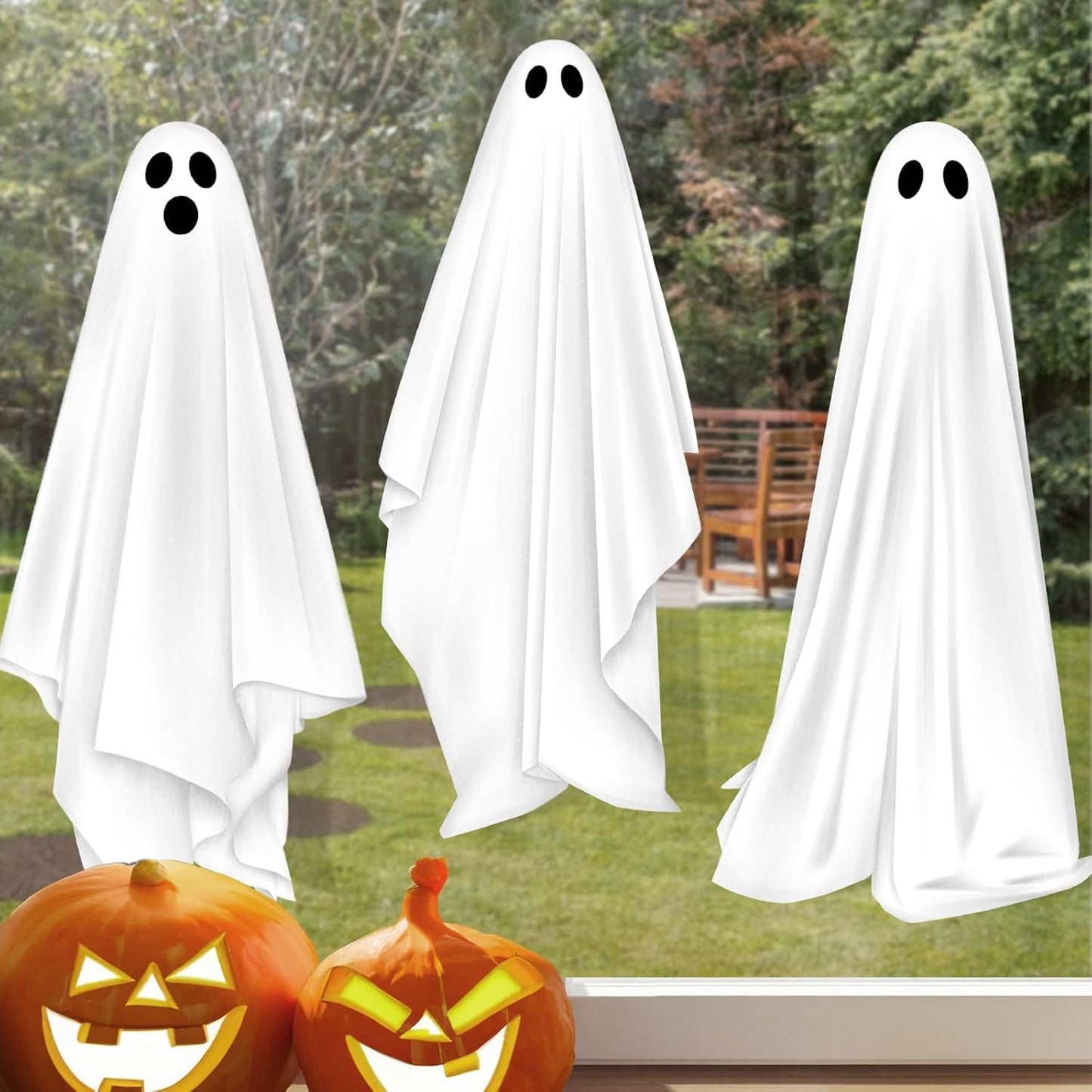 Halloween Decorations Window Clings Decor, Large White Ghosts Silhouette Halloween Window Decals Indoor, School Home Office Party Supplies for Glass Windows, 3 Sheets