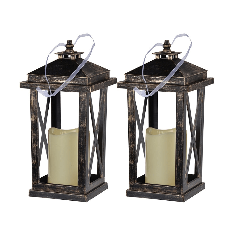 Set of 2 Menifee Lantern with Led Candle, Tall 5x5x11" - Loomini