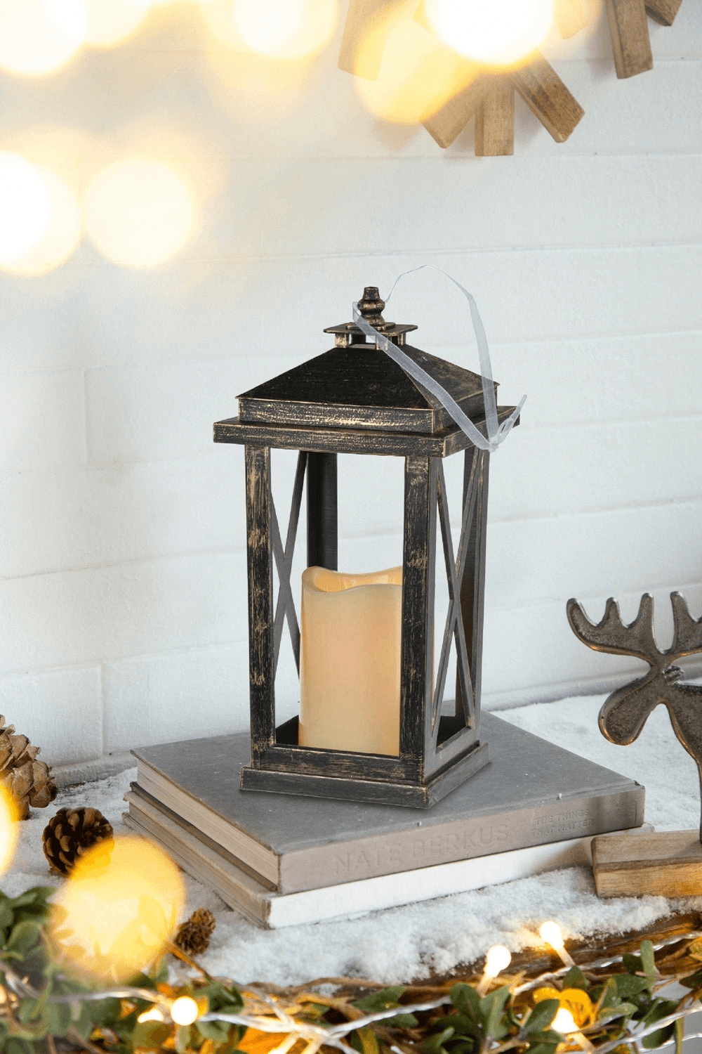 Set of 2 Menifee Lantern with Led Candle, Tall 5x5x11" - Loomini