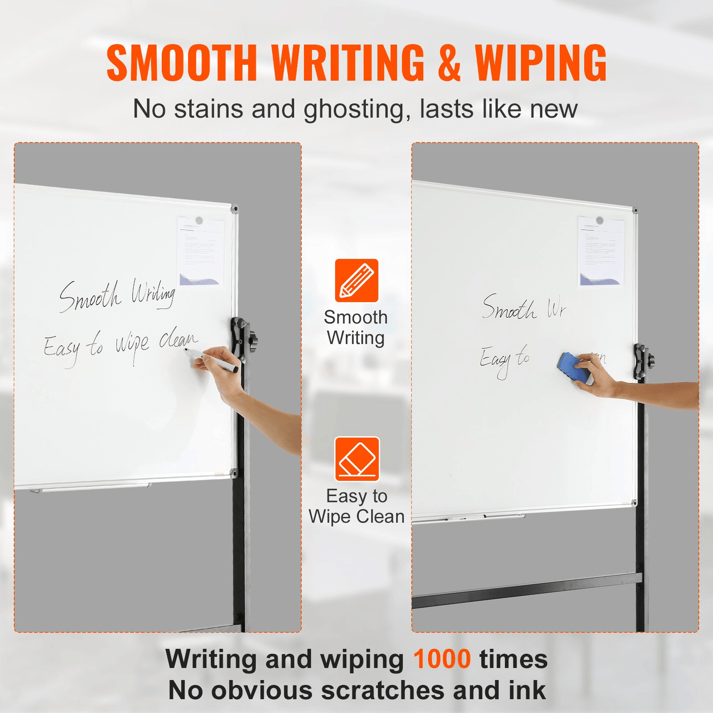 VEVOR Rolling Whiteboard, 48x32 inch Double-Sided Magnetic Mobile Whiteboard, 360° Reversible Adjustable Height Dry Erase Board with Wheels & Movable Tray for Office School - Loomini