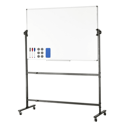 VEVOR Rolling Whiteboard, 48x32 inch Double-Sided Magnetic Mobile Whiteboard, 360° Reversible Adjustable Height Dry Erase Board with Wheels & Movable Tray for Office School - Loomini