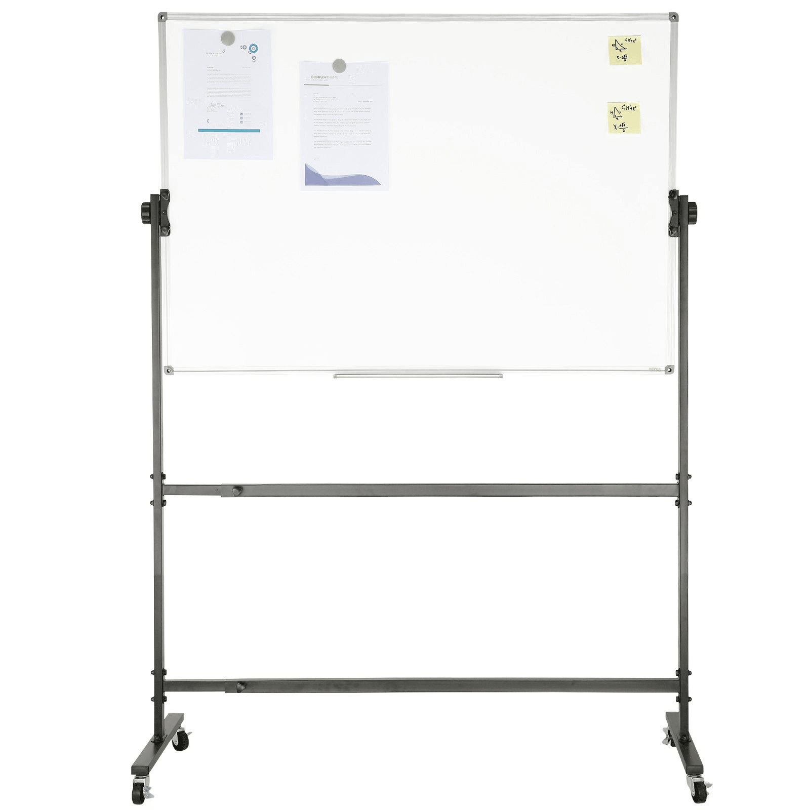 VEVOR Rolling Whiteboard, 48x32 inch Double-Sided Magnetic Mobile Whiteboard, 360° Reversible Adjustable Height Dry Erase Board with Wheels & Movable Tray for Office School - Loomini