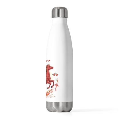 Fire Horse Lunar New Year Pose 009 | 20oz Insulated Stainless Steel Tumbler Bottle for Travel | CNY Family & Teacher Gift | Red Gold Paper-Cut Style