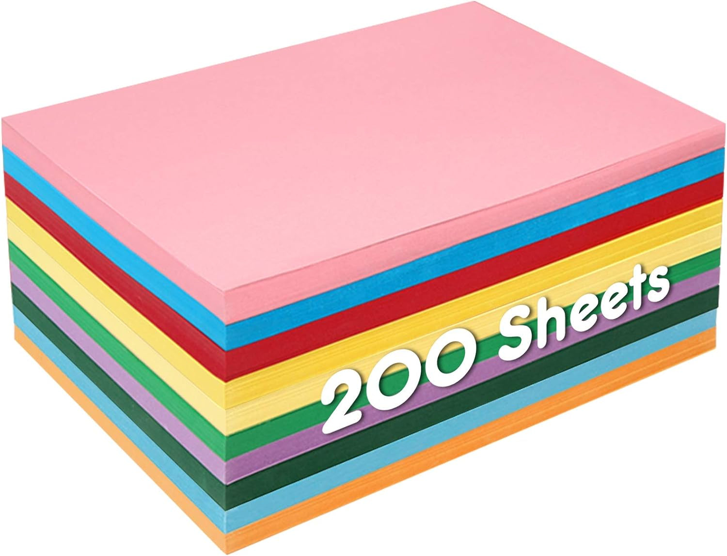 Construction Paper Pack, 200Sheets Heavy Duty Construction Paper Color Copy Paper for Crafts & Art, A4, 10 Assorted Colors, School Supplies