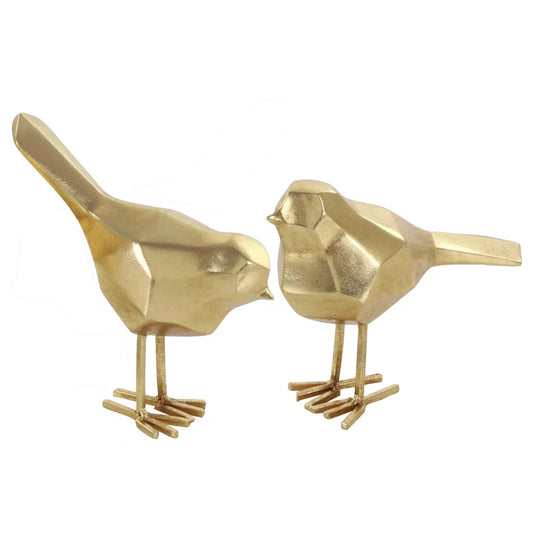 Glam Polystone Faceted Bird 2 Piece Sculpture Set