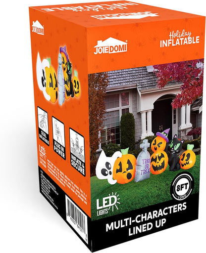 Halloween Inflatable 8 Ft Long Three Halloween Characters and Pumpkin Patch Blow up Inflatables with Build-In Leds for Halloween Party Indoor, Outdoor Yard Lawn Garden Decorations