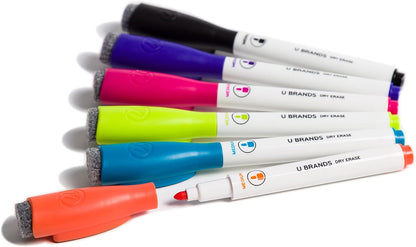 Magnetic Dry Erase Markers with Erasers, Set of 6, Assorted Colors, Low-Odor, Medium (2 Mm) Point