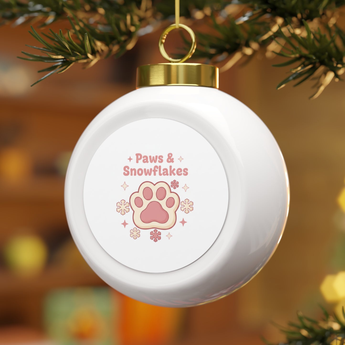 Christmas Ball Ornament Paws & Snowflakes Pet Holiday Design