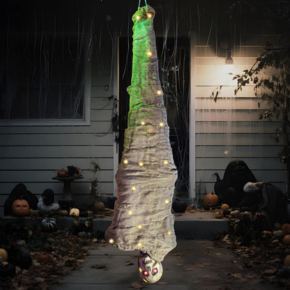 65" Halloween Cocoon Corpse Decoration, Animated Hanging Corpses Props with Full Body Lights and LED Eyes & Spooky Sounds for Halloween Outdoor, Lawn, Yard, Patio, Haunted House Decoration