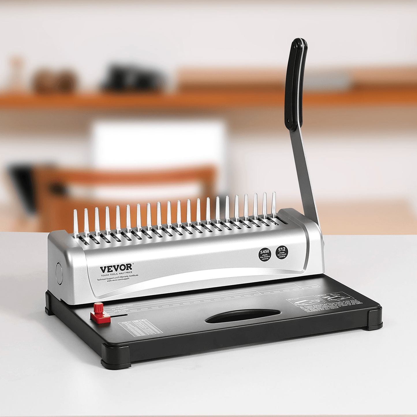 VEVOR Binding Machine, Comb Binding Machine 21-Holes Binding 450 Sheets, Book Binder Machine with 100 PCS 3/8'' Comb Binding Spines, for Letter Size, A4, A5 - Loomini