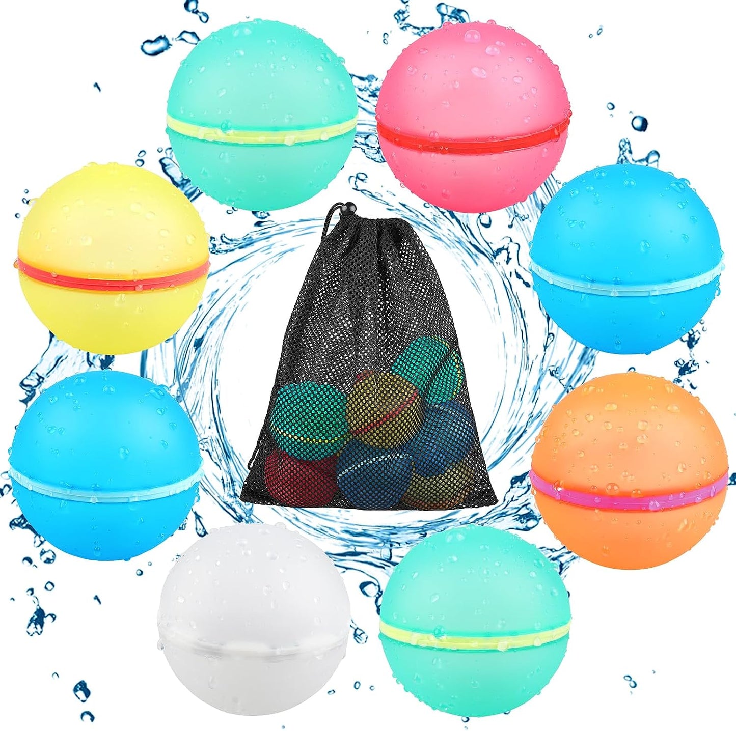 Reusable Water Balloons Refillable Water Bomb, Soft Silicone Water Balls with Mesh Bag, Quick Fill & Self-Sealing Water Balloons for Water Fight Games, Outdoor Water Toys for Kids Adults,4Pcs