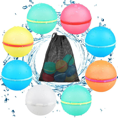 Reusable Water Balloons Refillable Water Bomb, Soft Silicone Water Balls with Mesh Bag, Quick Fill & Self-Sealing Water Balloons for Water Fight Games, Outdoor Water Toys for Kids Adults,4Pcs