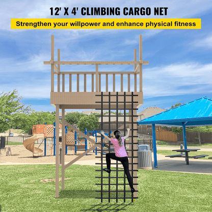 VEVOR Climbing Cargo Net, 12' x 4' Playground Climbing Net, Polyester Material, Rope Ladder, Swingset, Large Military Climbing Cargo Net for Kids & Adult, Indoor & Outdoor, Treehouse, Jungle Gyms - Loomini