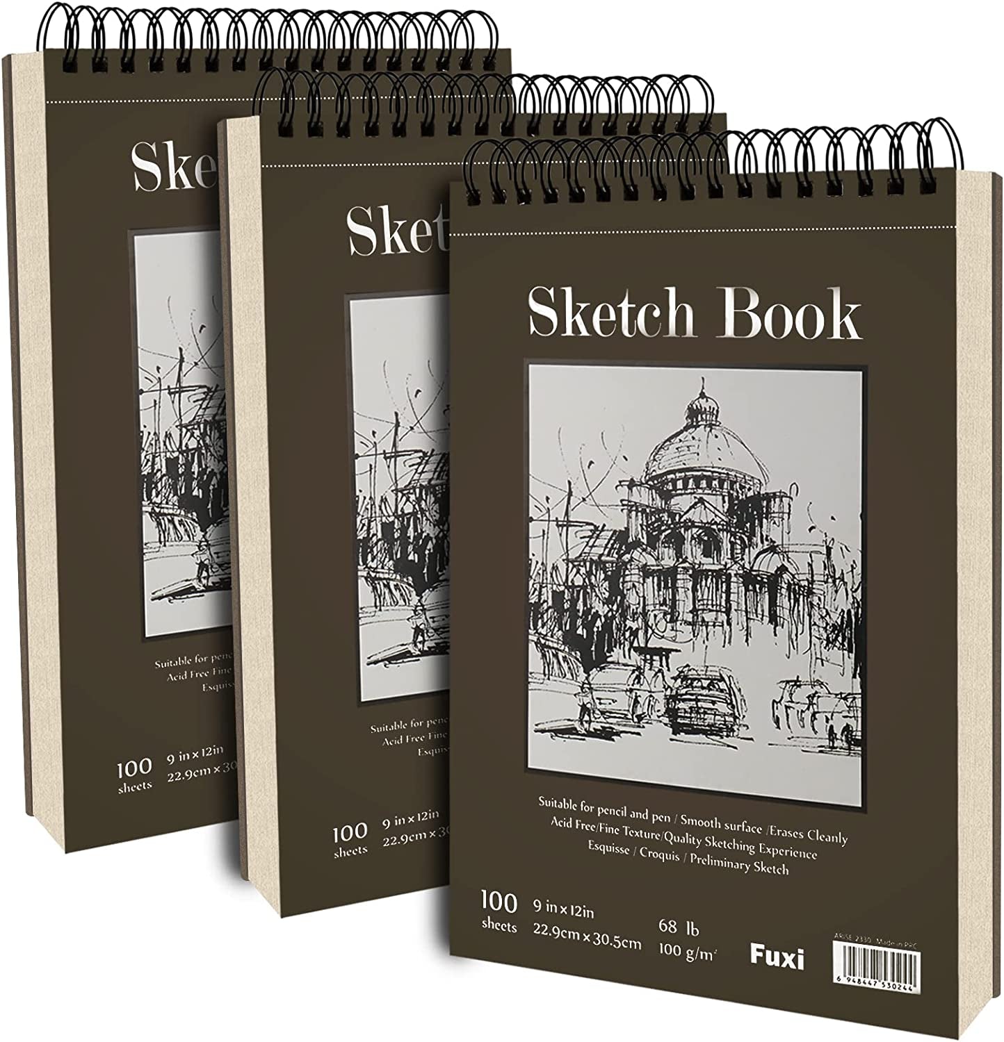 9 X 12 Inches Sketch Book, Top Spiral Bound Sketch Pad, 1 Pack 100-Sheets (68Lb/100Gsm), Acid Free Art Sketchbook Artistic Drawing Painting Writing Paper for Kids Adults Beginners Artists