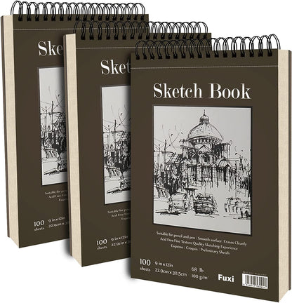 9 X 12 Inches Sketch Book, Top Spiral Bound Sketch Pad, 1 Pack 100-Sheets (68Lb/100Gsm), Acid Free Art Sketchbook Artistic Drawing Painting Writing Paper for Kids Adults Beginners Artists