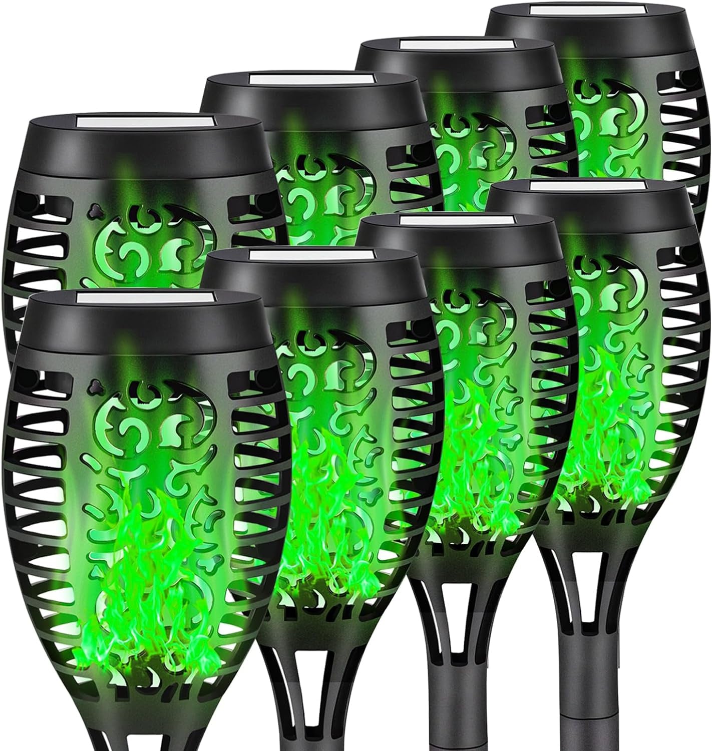 8 Pack Solar Torch Light with Green Flickering Flame, Waterproof Solar Halloween Lights Decorations, Solar Torches Halloween Decor for Garden, Yard, Porch (Green)