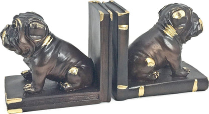 Bulldog Bookend Pug Mascot Boston Dog Statues Pet Rustic Unique Book Ends Farmhouse Home Office Books Shelves Stoppers Holder Nonskid Rustic Vintage Decorative Sculpture