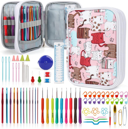 Crochet Hooks Kit with Case, 85-Piece, Ergonomic Crochet Needles Weave Yarn Kits DIY Hand Knitting Art Tools for Beginners and Experienced Crochet Lovers