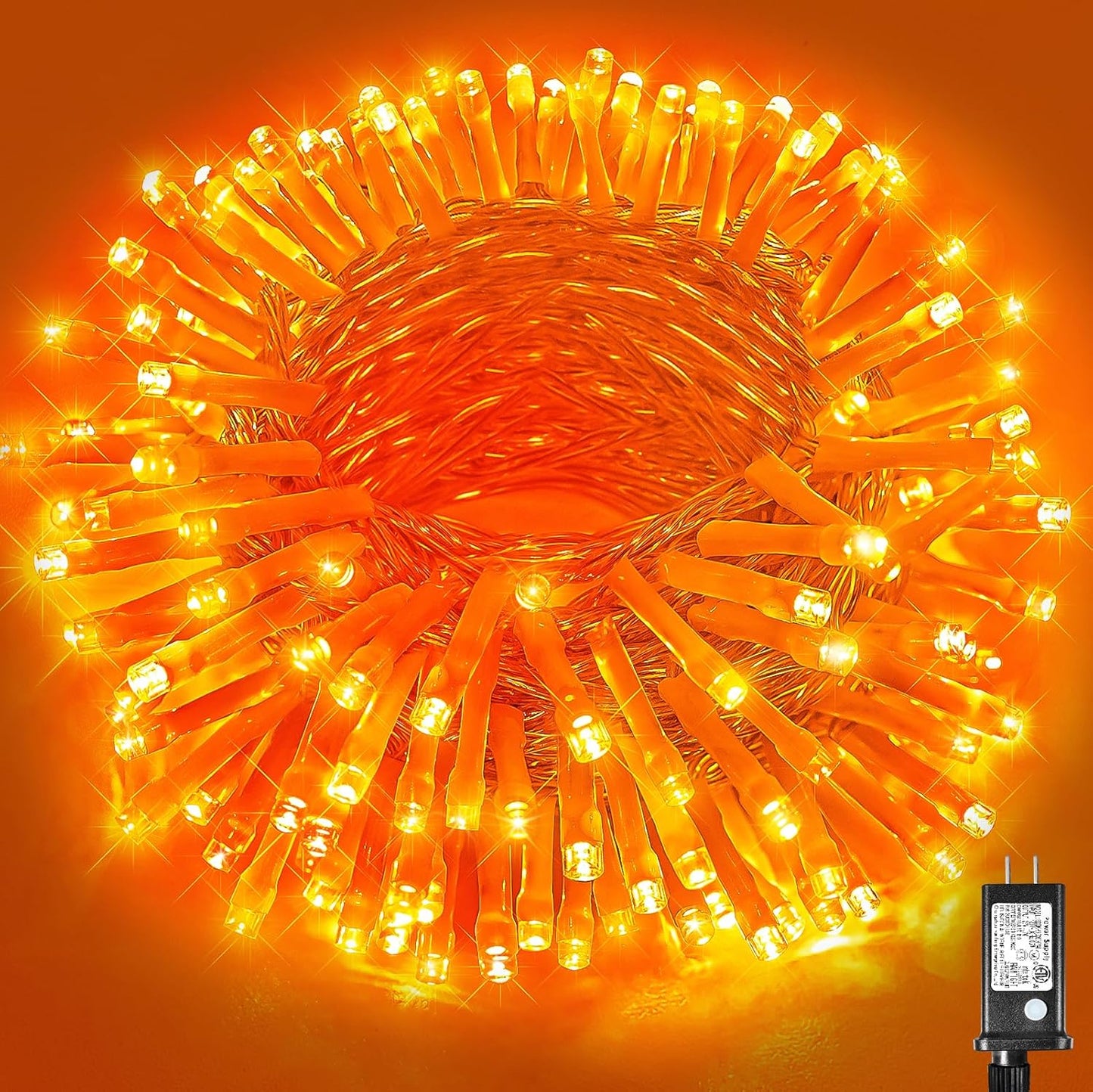 300 LED Halloween Lights Outdoor, 99Ft Orange String Lights Indoor 8 Modes Clear Wire, Plug in Waterproof Orange Christmas Lights for Christmas Halloween Tree Thanksgiving Decorations