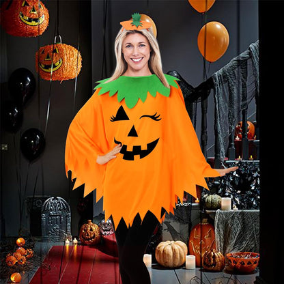 Halloween Pumpkin Costume for Women,Pumpkin Poncho for Adults with Headband & Bag,Halloween Costume for Women